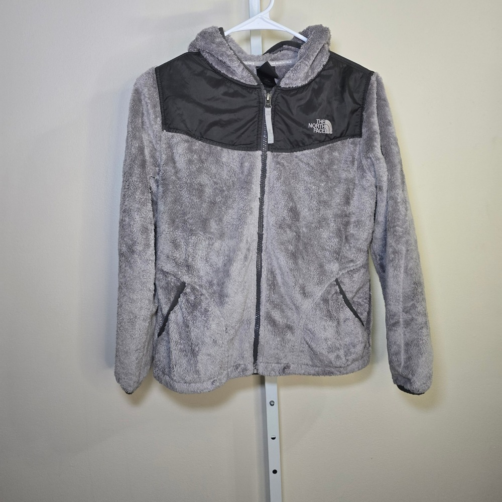 The North Face Girls Osito Hooded Fleece Jacket Grey Black Size Large 14/16
